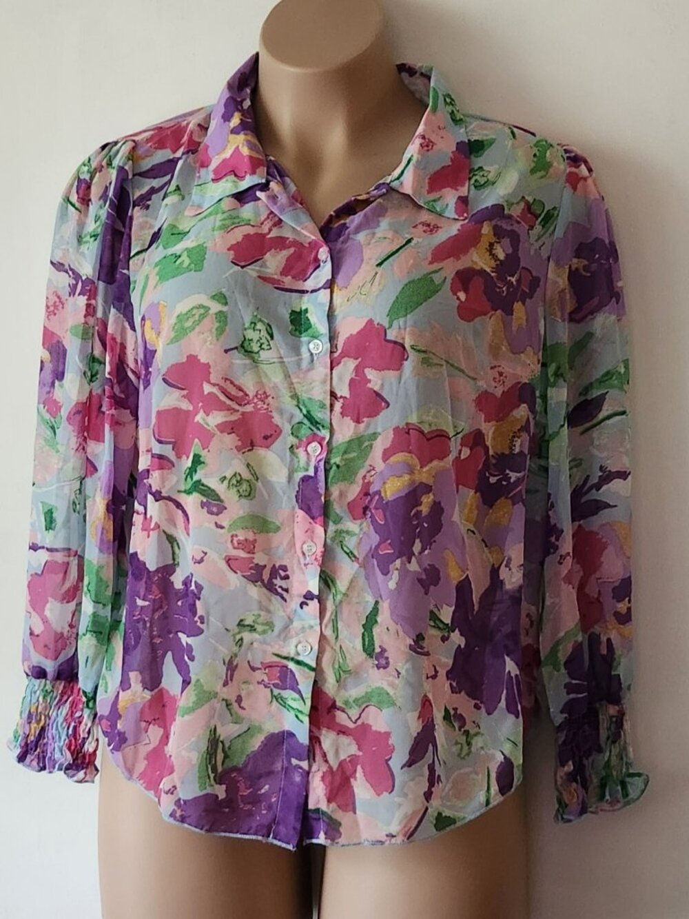 Shein Curve blouse sz 2X multi floral print long sleeve VGUC